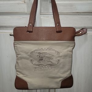 Burberry Stowell Roll-Up Canvas Leather Tote purse handbag